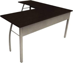 Linea Italia - Woodgrain Laminate L-Shaped Desk - 59-1/8" Wide x 59-1/8" Deep x 29-1/2" High, Mocha & Gray - Exact Tool & Supply