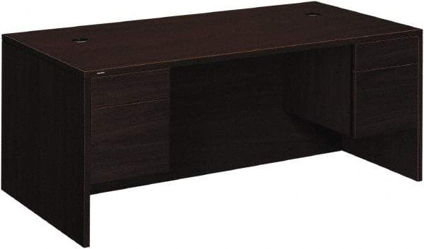 Hon - Woodgrain Laminate Double Pedestal Desk - 72" Wide x 36" Deep x 29-1/2" High, Mahogany - Exact Tool & Supply