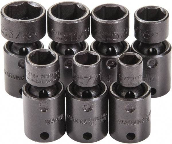 Proto - 7 Piece 3/8" Drive Black Finish Impact Socket Set - 6 Points, 3/8" to 3/4" Range, Inch Measurement Standard - Exact Tool & Supply