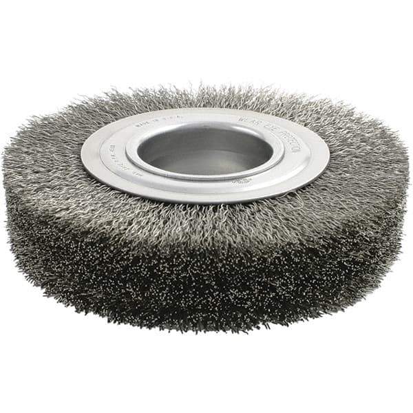 Brush Research Mfg. - 6" OD, 2" Arbor Hole, Crimped Carbon Wheel Brush - 1-3/8" Face Width, 1-1/8" Trim Length, 4,500 RPM - Exact Tool & Supply