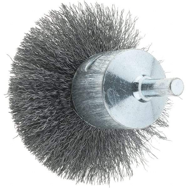 Tru-Maxx - 2-3/4" Brush Diam, Crimped, Flared End Brush - 1/4" Diam Steel Shank, 16,000 Max RPM - Exact Tool & Supply