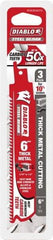 Freud - 6" Long x 1" Thick, Carbide Reciprocating Saw Blade - Straight Profile, 8 TPI, Toothed Edge, Tang Shank - Exact Tool & Supply