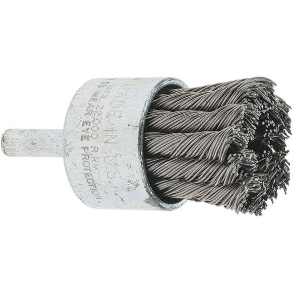Tru-Maxx - 1-1/8" Brush Diam, Knotted, End Brush - 1/4" Diam Steel Shank, 22,000 Max RPM - Exact Tool & Supply