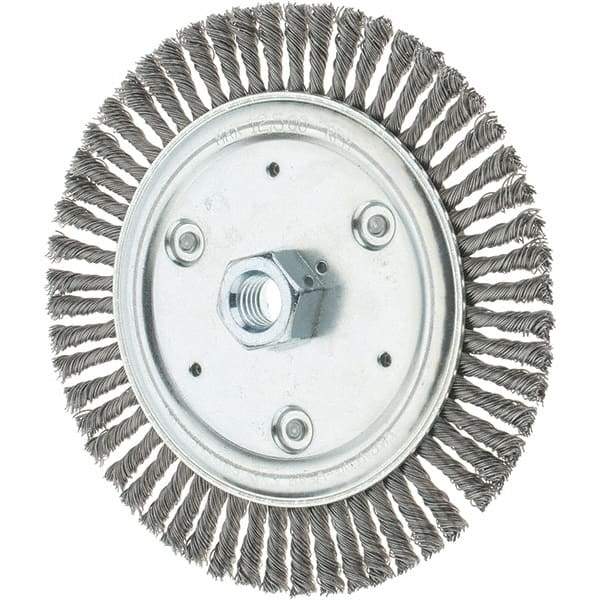Tru-Maxx - 7" OD, 5/8-11 Arbor Hole, Stringer Bead Steel Wheel Brush - 3/16" Face Width, 1-1/8" Trim Length, 0.02" Filament Diam, 9,000 RPM - Exact Tool & Supply