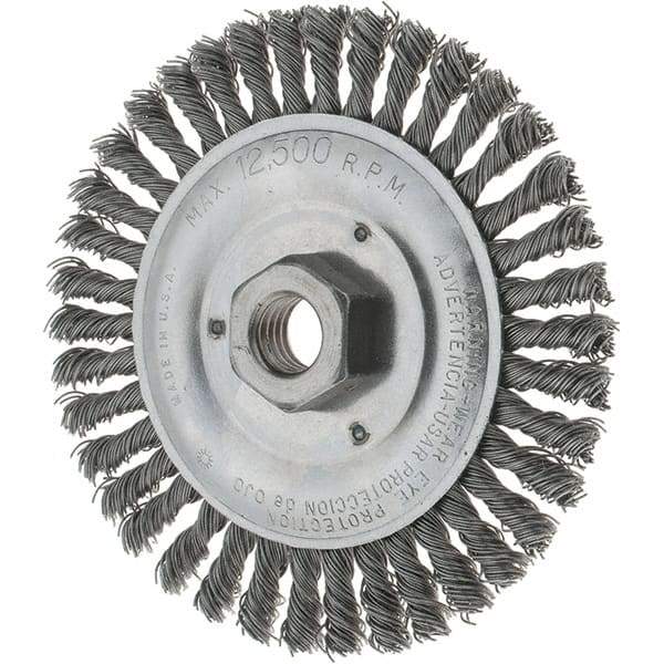 Tru-Maxx - 5" OD, 5/8-11 Arbor Hole, Stringer Bead Steel Wheel Brush - 3/16" Face Width, 7/8" Trim Length, 0.02" Filament Diam, 12,500 RPM - Exact Tool & Supply