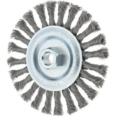 Tru-Maxx - 6" OD, 5/8-11 Arbor Hole, Knotted Steel Wheel Brush - 1/2" Face Width, 1-3/8" Trim Length, 0.02" Filament Diam, 12,500 RPM - Exact Tool & Supply
