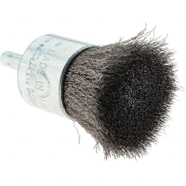 Tru-Maxx - 1" Brush Diam, Crimped, Flared End Brush - 1/4" Diam Steel Shank, 22,000 Max RPM - Exact Tool & Supply
