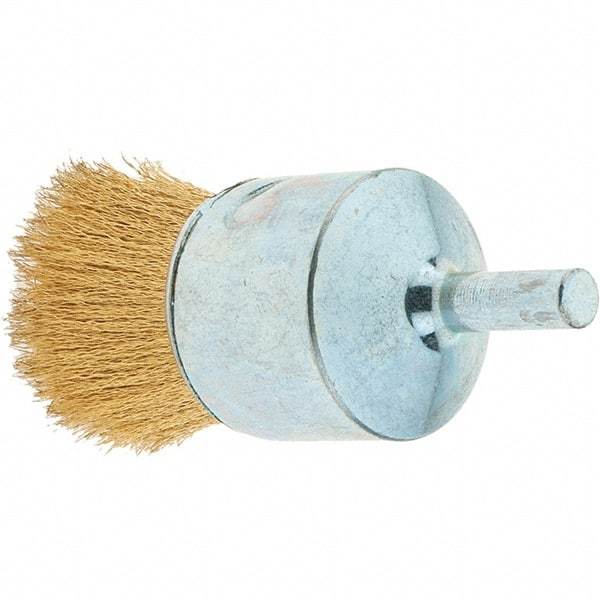 Tru-Maxx - 1" Brush Diam, Crimped, Flared End Brush - 1/4" Diam Steel Shank, 20,000 Max RPM - Exact Tool & Supply