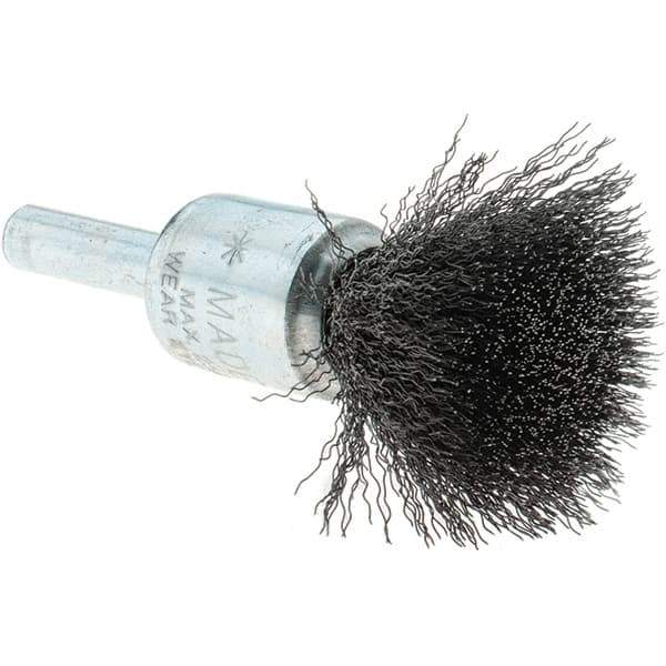 Tru-Maxx - 1/2" Brush Diam, Crimped, Flared End Brush - 1/4" Diam Steel Shank, 25,000 Max RPM - Exact Tool & Supply