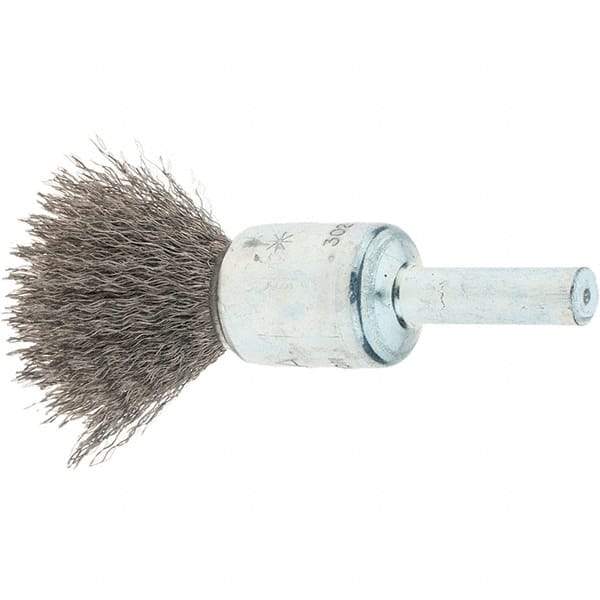 Tru-Maxx - 1/2" Brush Diam, Crimped, Flared End Brush - 1/4" Diam Steel Shank, 25,000 Max RPM - Exact Tool & Supply