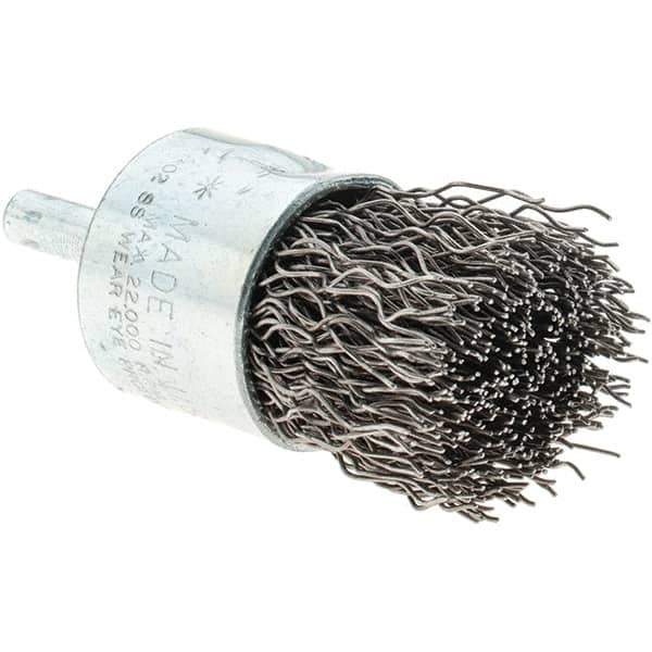 Tru-Maxx - 1" Brush Diam, Crimped, Flared End Brush - 1/4" Diam Steel Shank, 22,000 Max RPM - Exact Tool & Supply