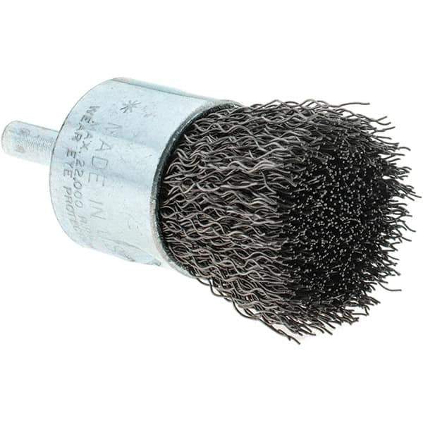 Tru-Maxx - 1" Brush Diam, Crimped, Flared End Brush - 1/4" Diam Steel Shank, 22,000 Max RPM - Exact Tool & Supply