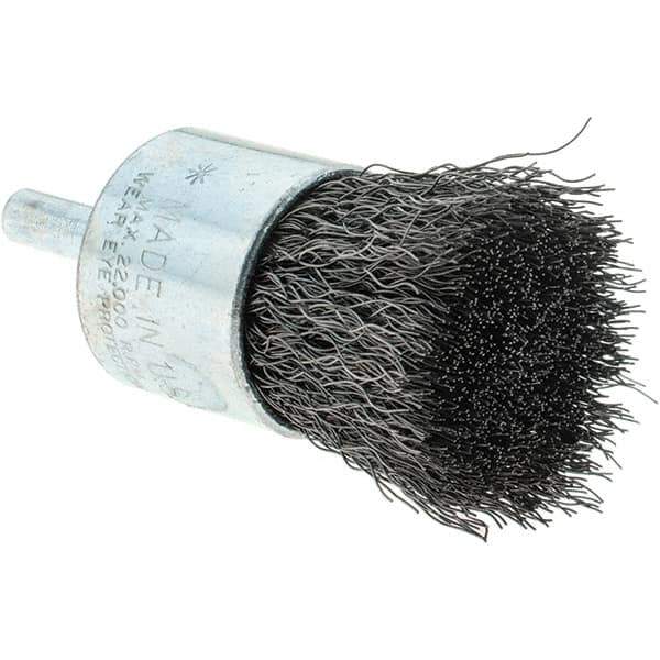 Tru-Maxx - 1" Brush Diam, Crimped, Flared End Brush - 1/4" Diam Steel Shank, 22,000 Max RPM - Exact Tool & Supply
