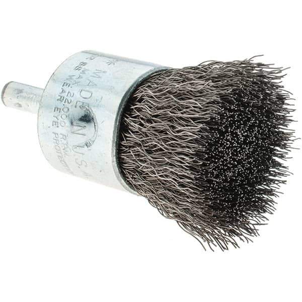 Tru-Maxx - 1" Brush Diam, Crimped, Flared End Brush - 1/4" Diam Steel Shank, 22,000 Max RPM - Exact Tool & Supply