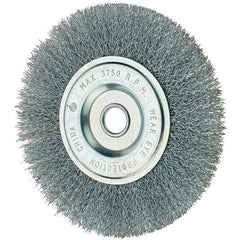Tru-Maxx - 6" OD, 1/2" Arbor Hole, Crimped Steel Wheel Brush - 3/4" Face Width, 1-1/4" Trim Length, 0.014" Filament Diam, 6,000 RPM - Exact Tool & Supply