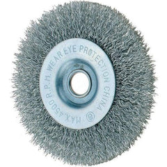 Tru-Maxx - 4" OD, 1/2" Arbor Hole, Crimped Steel Wheel Brush - 1/2" Face Width, 3/4" Trim Length, 0.014" Filament Diam, 6,000 RPM - Exact Tool & Supply