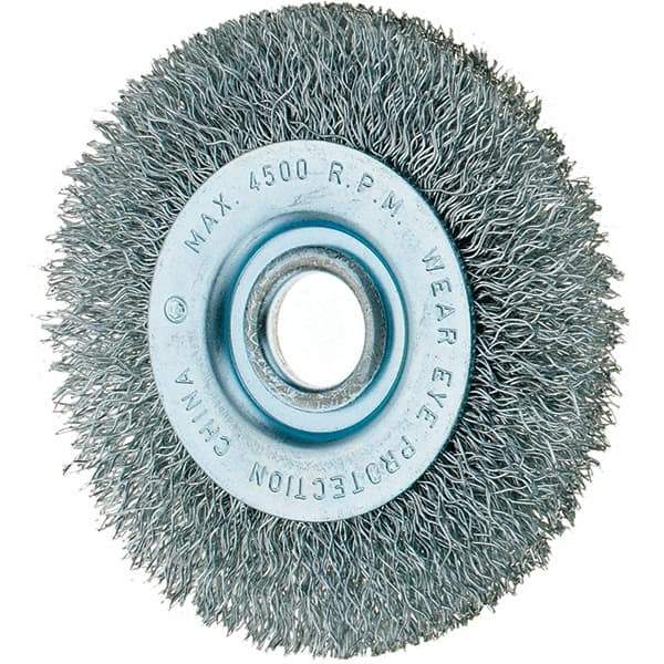 Tru-Maxx - 3" OD, 1/2" Arbor Hole, Crimped Steel Wheel Brush - 7/16" Face Width, 1/2" Trim Length, 0.008" Filament Diam, 12,500 RPM - Exact Tool & Supply