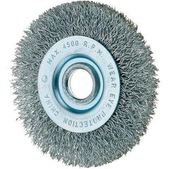 Tru-Maxx - 3" OD, 1/2" Arbor Hole, Crimped Steel Wheel Brush - 7/16" Face Width, 1/2" Trim Length, 0.008" Filament Diam, 12,500 RPM - Exact Tool & Supply