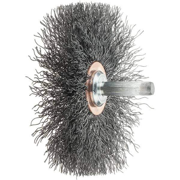 Tru-Maxx - 3" OD, 1/4" Shank Diam, Crimped Steel Wheel Brush - 1/2" Face Width, 1" Trim Length, 0.0118" Filament Diam, 20,000 RPM - Exact Tool & Supply