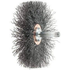 Tru-Maxx - 3" OD, 1/4" Shank Diam, Crimped Steel Wheel Brush - 1/2" Face Width, 1" Trim Length, 0.0118" Filament Diam, 20,000 RPM - Exact Tool & Supply