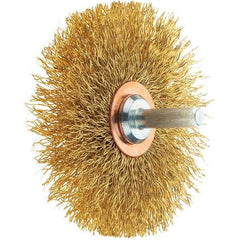 Tru-Maxx - 3" OD, 1/4" Shank Diam, Crimped Brass Wheel Brush - 1/2" Face Width, 1" Trim Length, 0.0118" Filament Diam, 20,000 RPM - Exact Tool & Supply