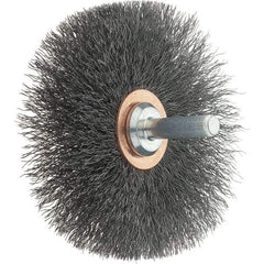 Tru-Maxx - 3" OD, 1/4" Shank Diam, Crimped Steel Wheel Brush - 1/2" Face Width, 1" Trim Length, 0.008" Filament Diam, 12,500 RPM - Exact Tool & Supply