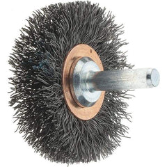 Tru-Maxx - 2" OD, 1/4" Shank Diam, Crimped Steel Wheel Brush - 3/8" Face Width, 1/2" Trim Length, 0.0118" Filament Diam, 20,000 RPM - Exact Tool & Supply