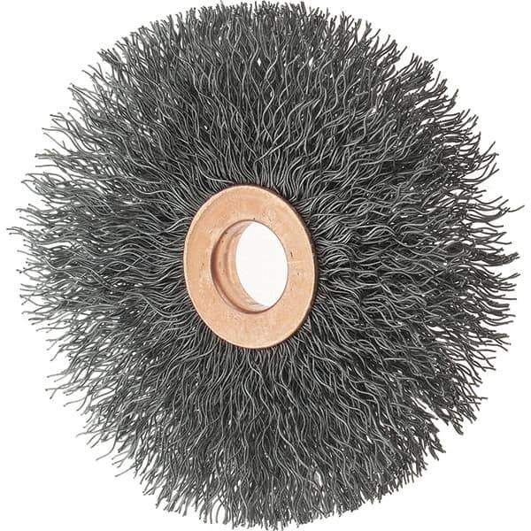 Tru-Maxx - 3" OD, 1/2" Arbor Hole, Crimped Steel Wheel Brush - 5/8" Face Width, 1" Trim Length, 0.0118" Filament Diam, 20,000 RPM - Exact Tool & Supply