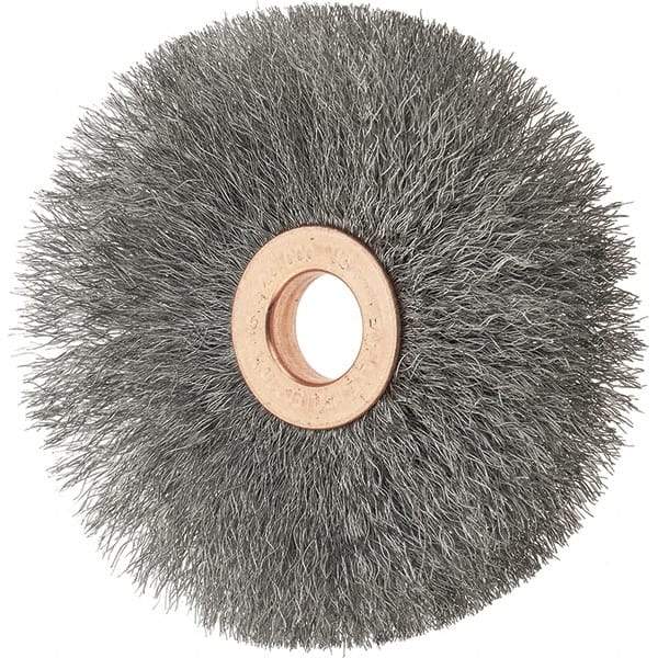 Tru-Maxx - 3" OD, 1/2" Arbor Hole, Crimped Stainless Steel Wheel Brush - 5/8" Face Width, 1" Trim Length, 0.006" Filament Diam, 20,000 RPM - Exact Tool & Supply