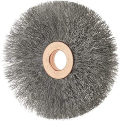 Tru-Maxx - 3" OD, 1/2" Arbor Hole, Crimped Stainless Steel Wheel Brush - 5/8" Face Width, 1" Trim Length, 0.006" Filament Diam, 20,000 RPM - Exact Tool & Supply