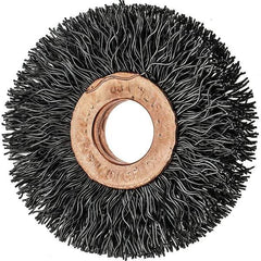 Tru-Maxx - 2" OD, 1/2" Arbor Hole, Crimped Steel Wheel Brush - 3/8" Face Width, 1/2" Trim Length, 0.014" Filament Diam, 20,000 RPM - Exact Tool & Supply