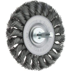 Tru-Maxx - 3-1/4" OD, 1/4" Shank Diam, Knotted Steel Wheel Brush - 3/8" Face Width, 5/8" Trim Length, 0.014" Filament Diam, 25,000 RPM - Exact Tool & Supply