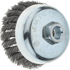 Tru-Maxx - 4" Diam, 5/8-11 Threaded Arbor, Steel Fill Cup Brush - 0.023 Wire Diam, 1-1/4" Trim Length, 10,200 Max RPM - Exact Tool & Supply