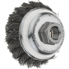 Tru-Maxx - 3-1/2" Diam, 5/8-11 Threaded Arbor, Steel Fill Cup Brush - 0.023 Wire Diam, 7/8" Trim Length, 13,000 Max RPM - Exact Tool & Supply