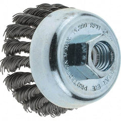 Tru-Maxx - 2-3/4" Diam, 5/8-11 Threaded Arbor, Steel Fill Cup Brush - 0.02 Wire Diam, 1" Trim Length, 14,000 Max RPM - Exact Tool & Supply