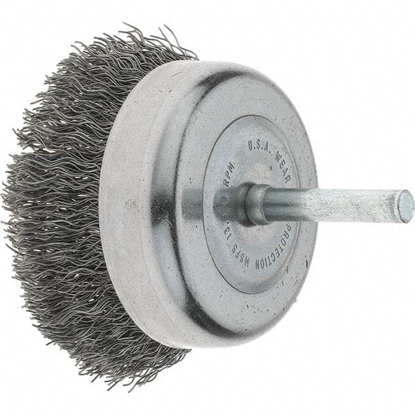 Tru-Maxx - 2-3/4" Diam, 1/4" Shank Diam, Steel Fill Cup Brush - 0.0118 Wire Diam, 7/8" Trim Length, 6,000 Max RPM - Exact Tool & Supply