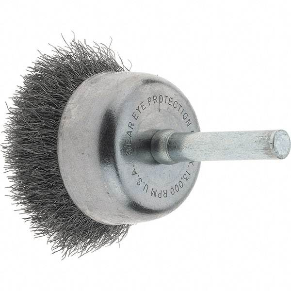 Tru-Maxx - 1-3/4" Diam, 1/4" Shank Diam, Steel Fill Cup Brush - 0.0118 Wire Diam, 3/4" Trim Length, 13,000 Max RPM - Exact Tool & Supply