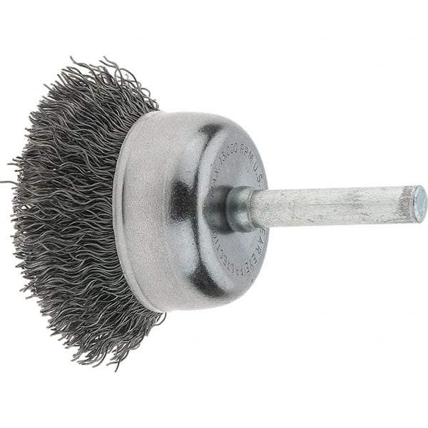 Tru-Maxx - 1-3/4" Diam, 1/4" Shank Diam, Steel Fill Cup Brush - 0.006 Wire Diam, 3/4" Trim Length, 13,000 Max RPM - Exact Tool & Supply