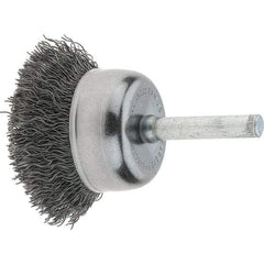 Tru-Maxx - 1-3/4" Diam, 1/4" Shank Diam, Steel Fill Cup Brush - 0.006 Wire Diam, 3/4" Trim Length, 13,000 Max RPM - Exact Tool & Supply