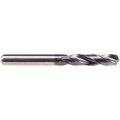 Emuge - 11/16" 140° Spiral Flute Solid Carbide Screw Machine Drill Bit - TiAlN Finish, Right Hand Cut, 73mm Flute Length, 123mm OAL, Four Facet Point, Straight Shank, Through Coolant - Exact Tool & Supply