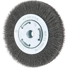 Tru-Maxx - 6" OD, 5/8-11 Arbor Hole, Crimped Steel Wheel Brush - 7/8" Face Width, 1-1/8" Trim Length, 0.014" Filament Diam, 6,000 RPM - Exact Tool & Supply