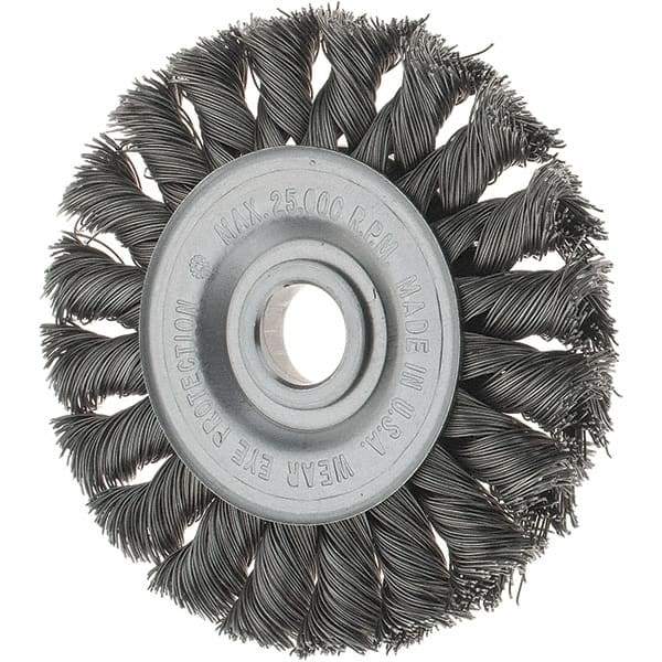 Tru-Maxx - 3" OD, 1/2" Arbor Hole, Knotted Steel Wheel Brush - 3/8" Face Width, 3/8" Trim Length, 0.0118" Filament Diam, 25,000 RPM - Exact Tool & Supply