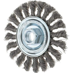 Tru-Maxx - 4" OD, 5/8-11 Arbor Hole, Knotted Steel Wheel Brush - 1/2" Face Width, 7/8" Trim Length, 0.014" Filament Diam, 20,000 RPM - Exact Tool & Supply
