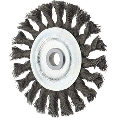 Tru-Maxx - 4" OD, 1/2" Arbor Hole, Knotted Steel Wheel Brush - 5/8" Face Width, 7/8" Trim Length, 0.014" Filament Diam, 20,000 RPM - Exact Tool & Supply