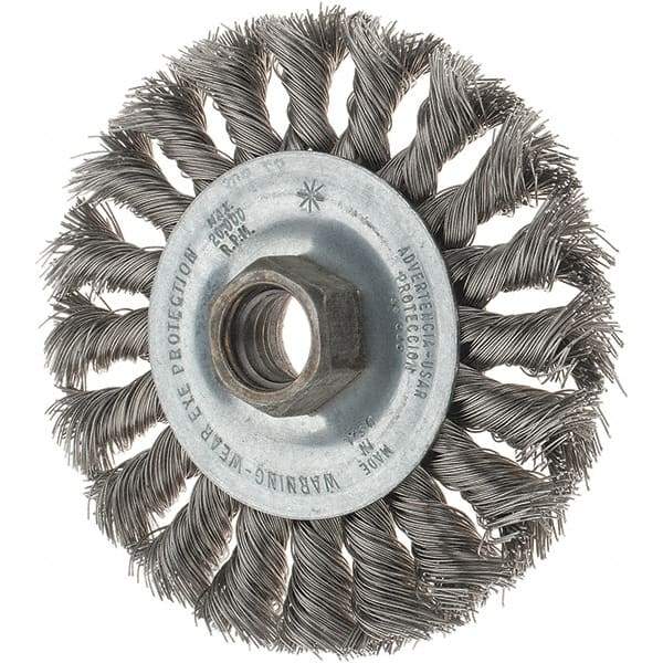 Tru-Maxx - 4" OD, 5/8-11 Arbor Hole, Knotted Stainless Steel Wheel Brush - 1/2" Face Width, 7/8" Trim Length, 0.014" Filament Diam, 20,000 RPM - Exact Tool & Supply