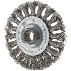 Tru-Maxx - 4" OD, 5/8-11 Arbor Hole, Knotted Stainless Steel Wheel Brush - 1/2" Face Width, 7/8" Trim Length, 0.014" Filament Diam, 20,000 RPM - Exact Tool & Supply