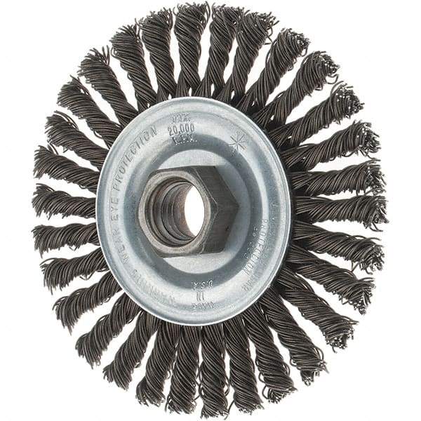 Tru-Maxx - 4" OD, 5/8-11 Arbor Hole, Stringer Bead Steel Wheel Brush - 1/4" Face Width, 7/8" Trim Length, 0.02" Filament Diam, 20,000 RPM - Exact Tool & Supply