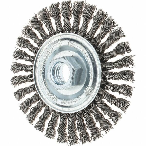 Tru-Maxx - 4" OD, 5/8-11 Arbor Hole, Stringer Bead Stainless Steel Wheel Brush - 1/4" Face Width, 7/8" Trim Length, 0.02" Filament Diam, 20,000 RPM - Exact Tool & Supply