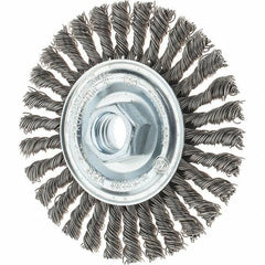 Tru-Maxx - 4" OD, 5/8-11 Arbor Hole, Stringer Bead Stainless Steel Wheel Brush - 1/4" Face Width, 7/8" Trim Length, 0.02" Filament Diam, 20,000 RPM - Exact Tool & Supply