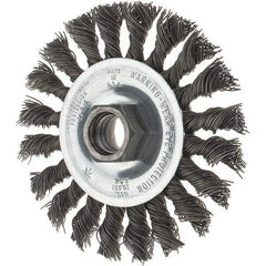 Tru-Maxx - 4" OD, 5/8-11 Arbor Hole, Knotted Steel Wheel Brush - 1/2" Face Width, 7/8" Trim Length, 0.02" Filament Diam, 20,000 RPM - Exact Tool & Supply